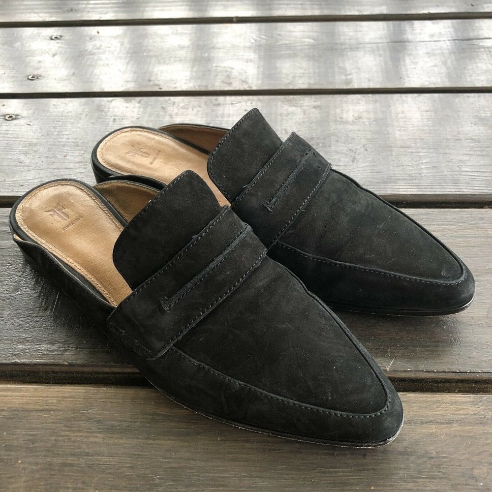 Black Frye Ellie Nubuck Leather Slip On Mules 10